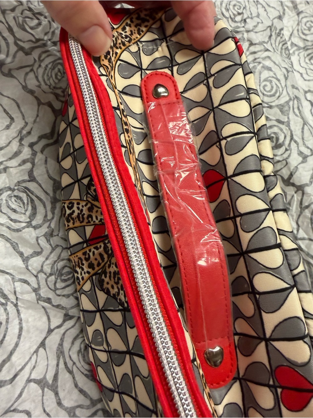 Brighton Leopard Bow Cosmetic Pouch - Cream, Red & Black - Picture 3 of 6